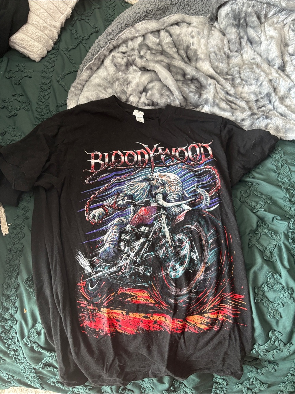Bloody Wood -Black Graphic Motorcycle T-Shirt with Elephant Rider